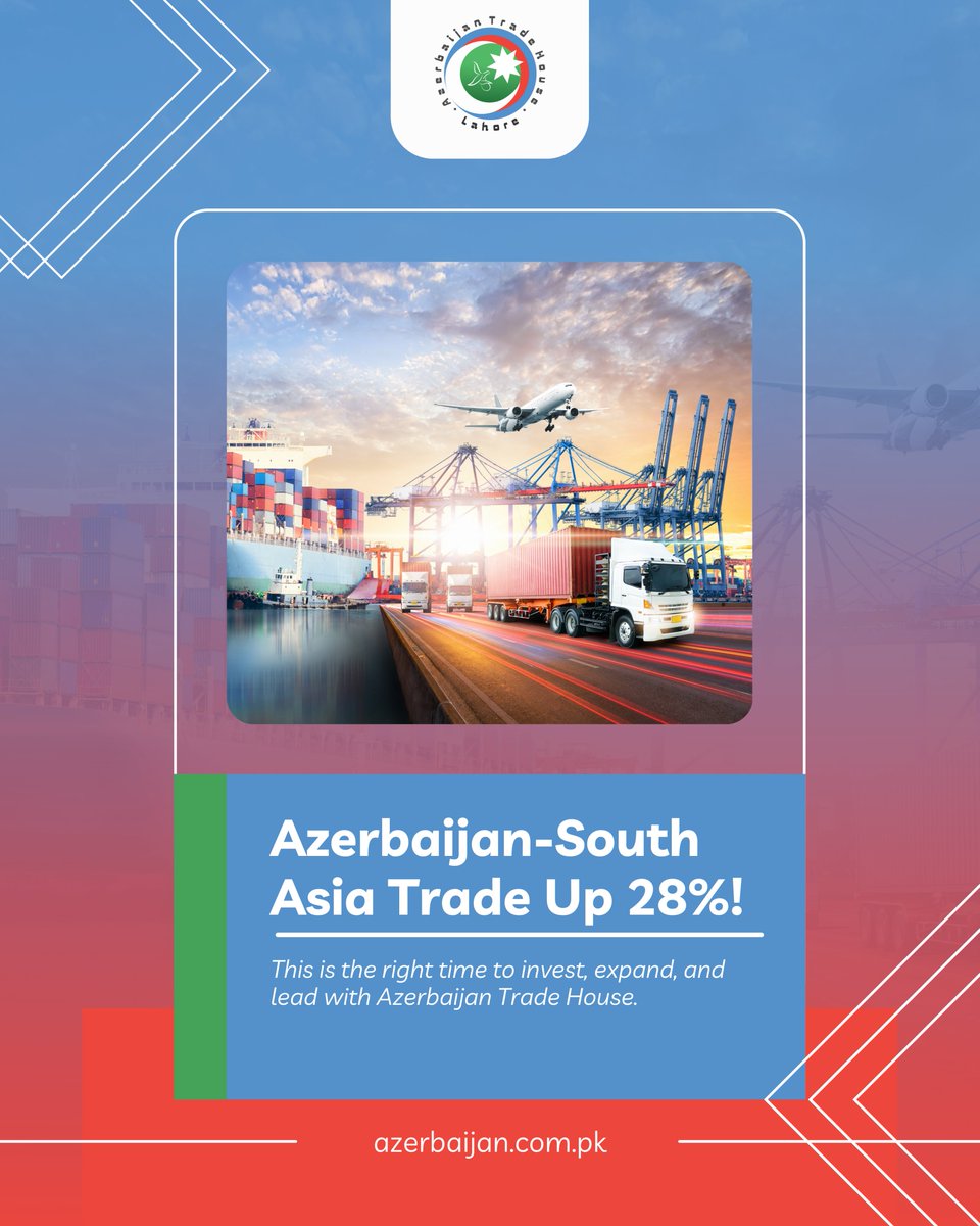 Azerbaijan Trade House (@azerbaijanlhr) on Twitter photo Azerbaijanโs trade with South Asia has surged ๐ฎ๐ด% ๐๐ต๐ถ๐ ๐พ๐๐ฎ๐ฟ๐๐ฒ๐ฟ โ a clear signal of rising economic synergy and untapped potential.
This growth is driven by strategic diplomacy, smart market entry
#AzerbaijanTradeHouse #PakAzerbaijan #TradeGrowth #AzerbaijanPakistan Azerbaijanโs trade with South Asia has surged ๐ฎ๐ด% ๐๐ต๐ถ๐ ๐พ๐๐ฎ๐ฟ๐๐ฒ๐ฟ โ a clear signal of rising economic synergy and untapped potential.
This growth is driven by strategic diplomacy, smart market entry
#AzerbaijanTradeHouse #PakAzerbaijan #TradeGrowth #AzerbaijanPakistan