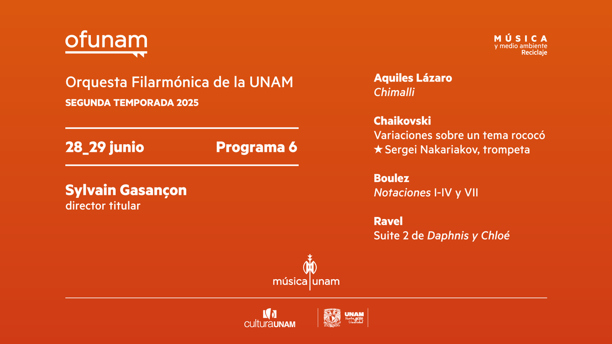 Finalizamos nuestra Segunda temporada de conciertos con un diálogo entre tres siglos de música sinfónica. Interpretamos "Chimalli" del compositor mexicano Aquiles Lázaro, las Variaciones sobre un tema rococó, Op. 33 de Piotr Ílyich Chaikovski y en conmemoración del centenario de