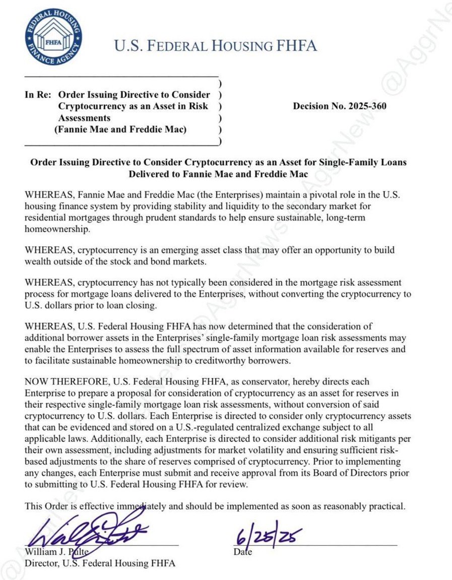BREAKING NEWS TODAY: 

THE U.S. DIRECTOR OF FEDERAL HOUSING HAS ORDERED PREPARATION FOR BUSINESSES TO "COUNT CRYPTOCURRENCY AS AN ASSET FOR A MORTGAGE!" Are you ready?!  #XRP A #XRPCommunity #XRPArmy