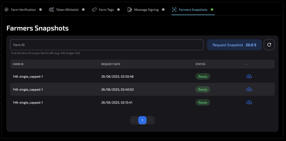 Farmers Snapshot is Now Live!

You can now request a snapshot of farmers for any farm directly from your dashboard.