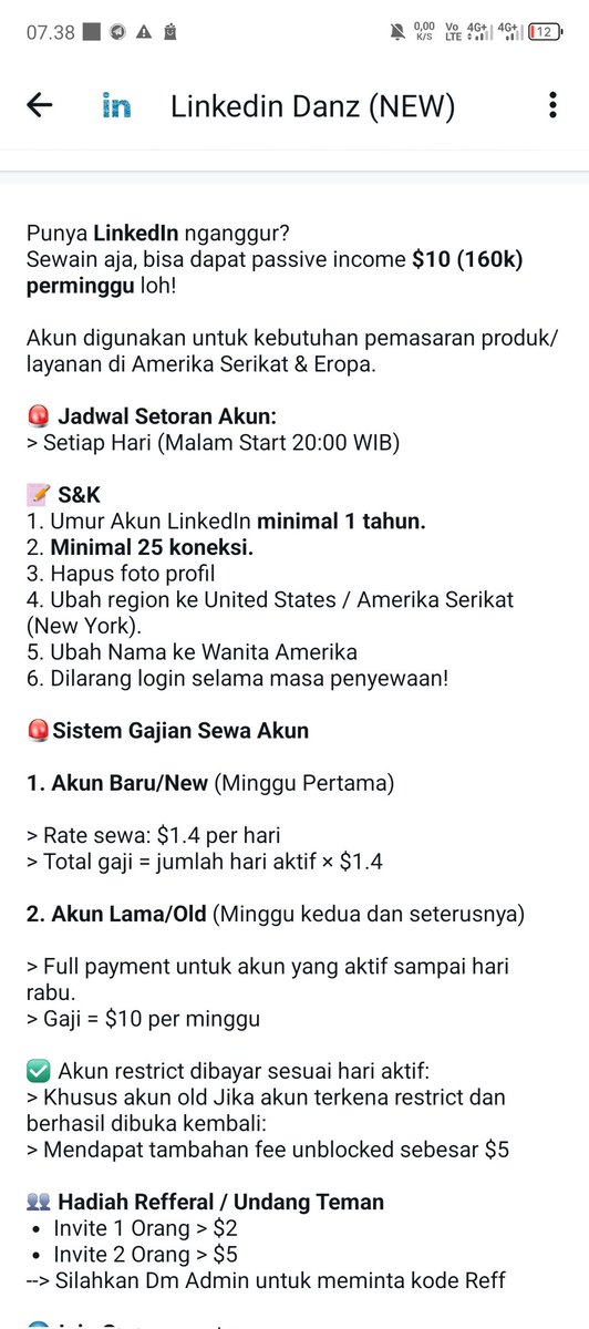 andrahmad09's tweet photo. Punya LinkedIn nganggur? 
Sewain aja, bisa dapat passive income 22k Perhari loh🔥

Minimal Umur akun 1 tahun+
Rate $1.4 (22k) per hari = $10 (160k) per minggu

WA: https://t.co/TkTRsQwqnv

#zonauang #zonaBU #zonajajan #zonacuan #freelance #sewalinkedin #linkedin https://t.co/kPVEb7G0Dk