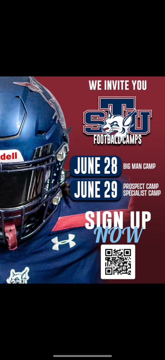 Steven Everson (@coacheverson_) on Twitter photo We’re just 3 days away — come out to the camp and show us what you’re made of! We’re excited to see your skills and energy in action. Looking forward to connecting with the next generation of Bobcats! Scan the QR code and sign up. <a href="/STU_Football/">STU Football</a> We’re just 3 days away — come out to the camp and show us what you’re made of! We’re excited to see your skills and energy in action. Looking forward to connecting with the next generation of Bobcats! Scan the QR code and sign up. <a href="/STU_Football/">STU Football</a>