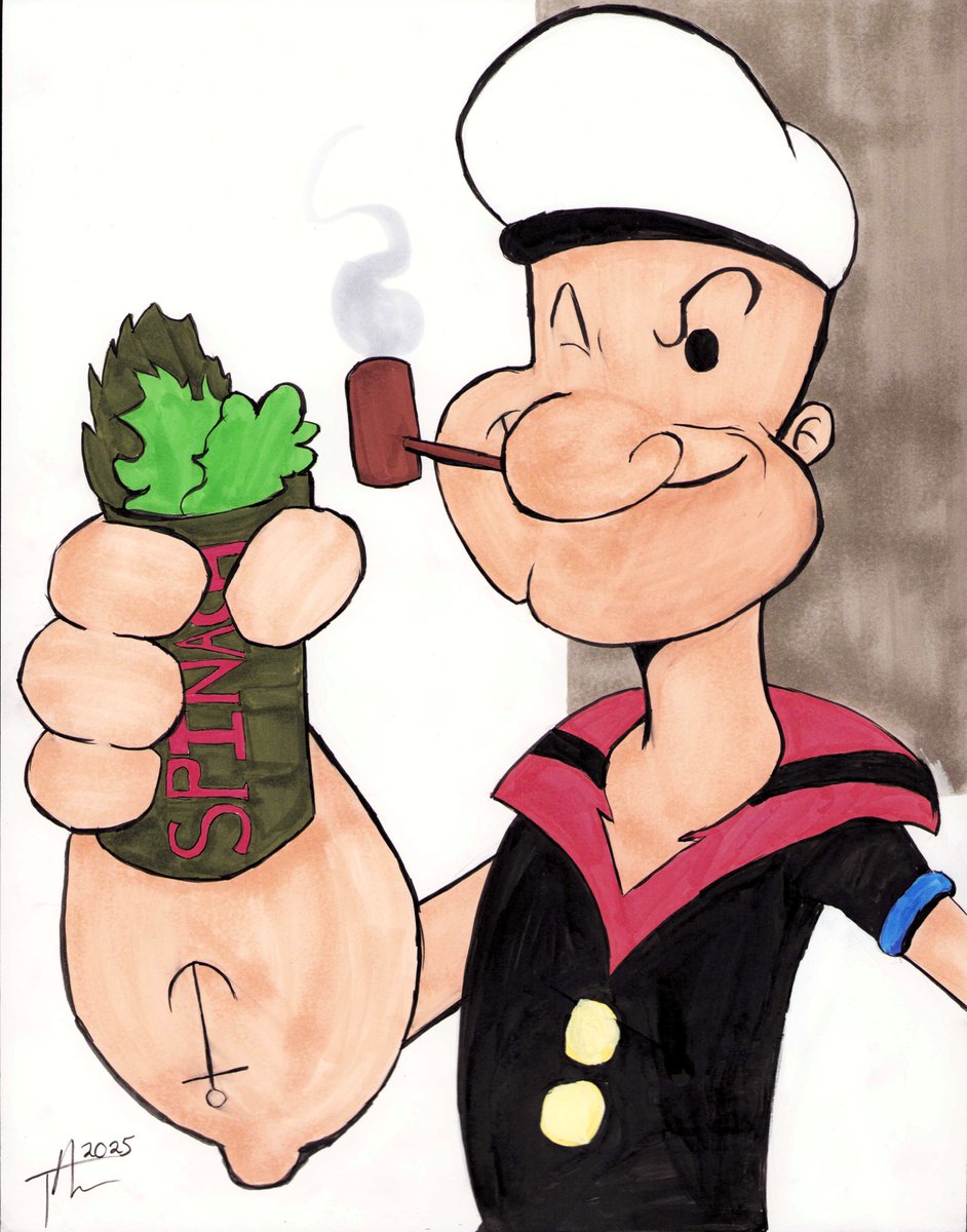 golemwulf's tweet image. For this week's episode of #GraybeardsStudio the topic was Popeye. This was a lot of fun to try! Hope you like it.
This is on 11x14 bristol board using ink and Copic Markers.
@aaronlopresti @dwamsart @gmartinink @DanLawlis