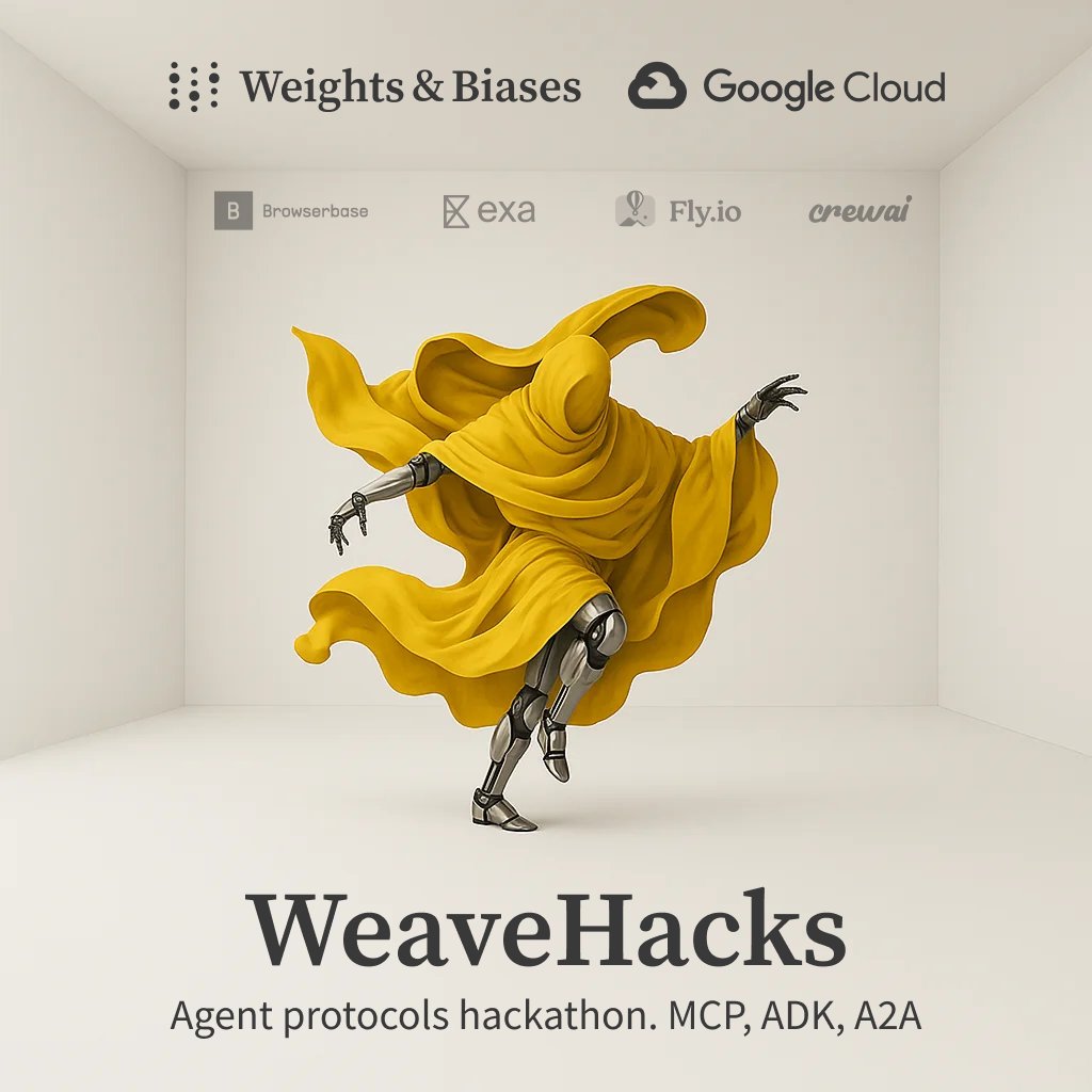 Sam Stowers is doing AI product eng 🌎 💪 🌹 (@sammakesthings) on Twitter photo 🤖💛 WeaveHacks is the <a href="/weights_biases/">Weights & Biases</a> agents hackathon happening on July 12-13.
This will be our best event yet. Come build with us 🦾
(See 🧵 for link) 🤖💛 WeaveHacks is the <a href="/weights_biases/">Weights & Biases</a> agents hackathon happening on July 12-13.
This will be our best event yet. Come build with us 🦾
(See 🧵 for link)