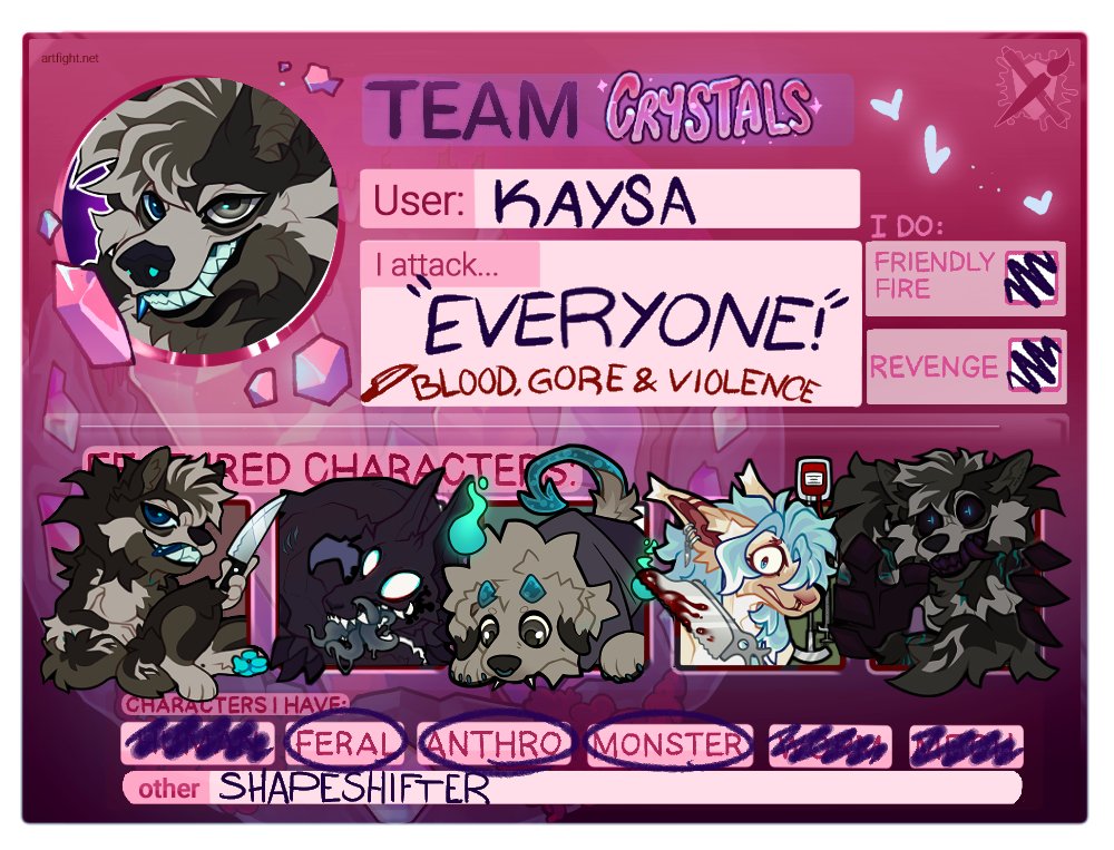 I might not be able to draw many pieces BUT I WILL ATTACK OTHERS 🔪✨

artfight.net/~Kaysa
