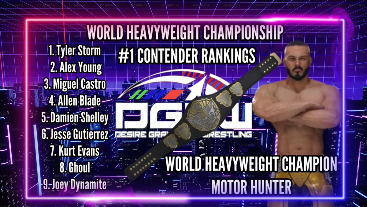 CONGRATS TO OUR NEW DGPW WORLD HEAVYWEIGHT CHAMPION MOTOR HUNTER <a href="/Kobewrightkw/">Motor Hunter</a> 

#DGPW #EFED

BELOW IS THE #1 CONTENDER RANKINGS