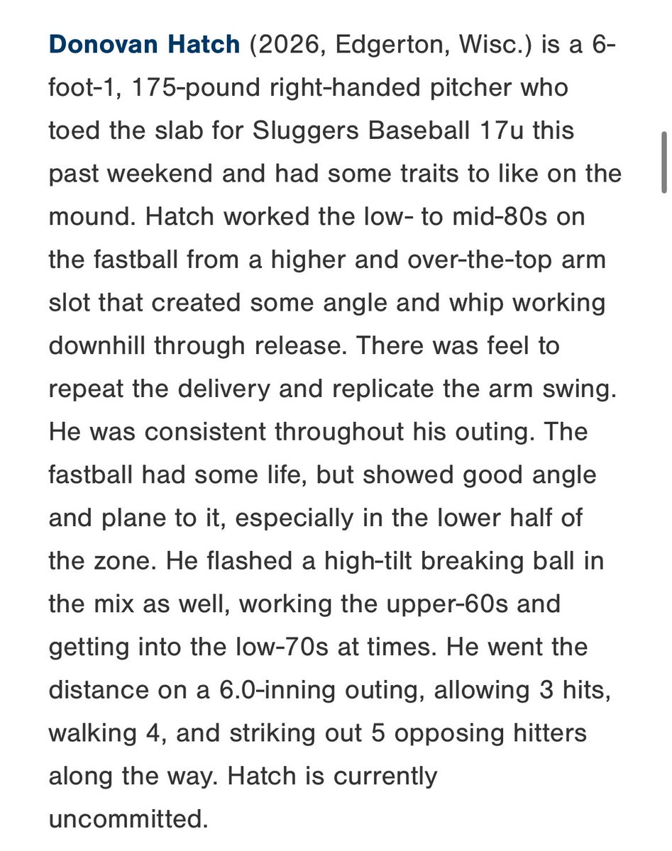 Donovan Hatch (@dono56834497) on Twitter photo Thank you <a href="/IowaPG/">Perfect Game Iowa</a> for the write up in the PG Midwest World Series 17u Scout Notes. Thank you <a href="/IowaPG/">Perfect Game Iowa</a> for the write up in the PG Midwest World Series 17u Scout Notes.
