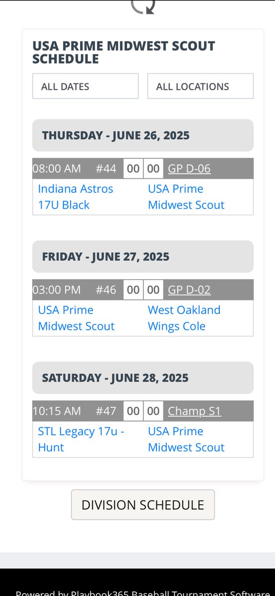 Ryan Wilusz (@ryanwilusz2026) on Twitter photo I will be playing at the Grand Park Summer Championship this week. Here is my schedule.
<a href="/griffingreen8/">Griff Green</a>
<a href="/tonygrazioli15/">tonygrazioli15</a>
<a href="/Coach_ZT/">Zeth Tanner</a>
<a href="/PrimeMidwest/">USA Prime Midwest Baseball</a> I will be playing at the Grand Park Summer Championship this week. Here is my schedule.
<a href="/griffingreen8/">Griff Green</a>
<a href="/tonygrazioli15/">tonygrazioli15</a>
<a href="/Coach_ZT/">Zeth Tanner</a>
<a href="/PrimeMidwest/">USA Prime Midwest Baseball</a>