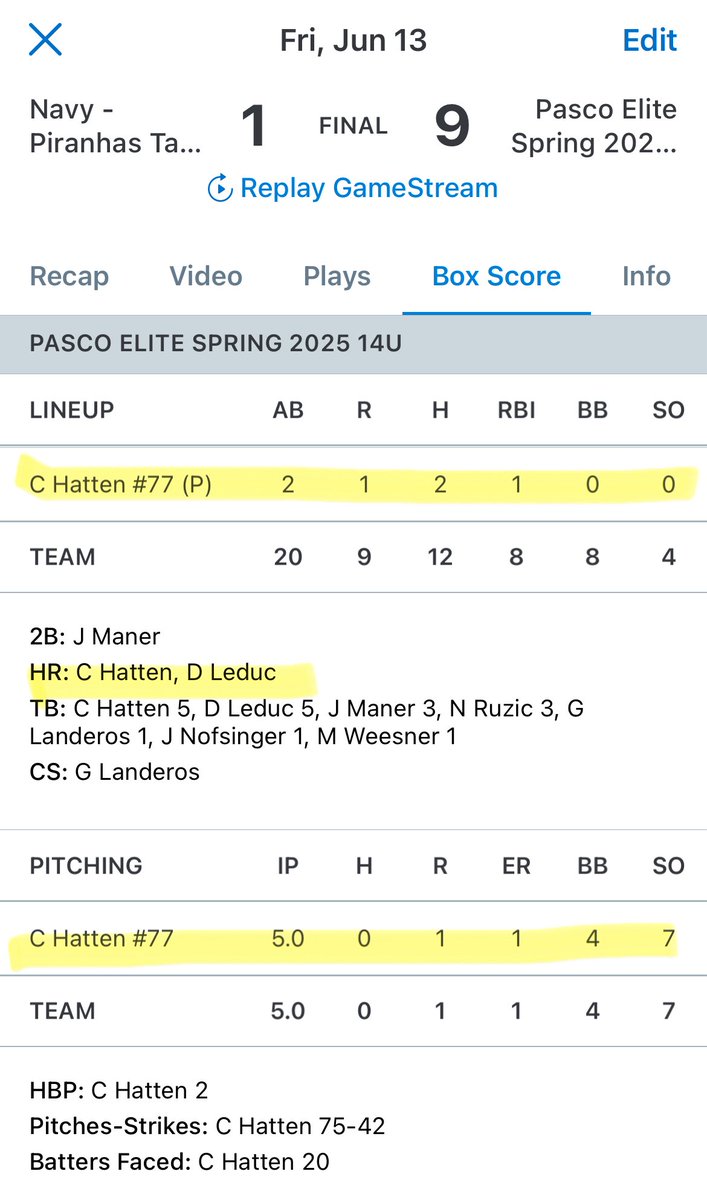 CharlieHatten's tweet photo. A CG no hitter in Branson @BOAbaseball https://t.co/7fff1ZdktQ