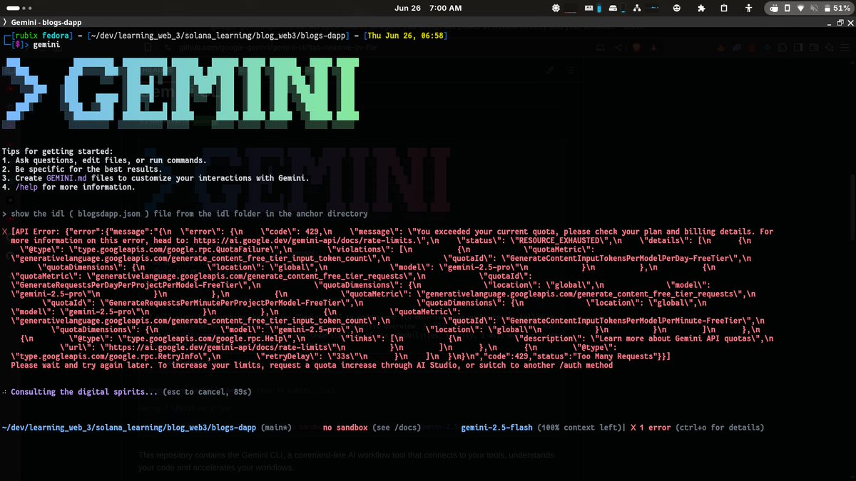 Rithwik_rs's tweet photo. Not quite a pleasant exp. I better buy the pro version. 

#Gemini #Gemini_cli https://t.co/rzlodWCKEo