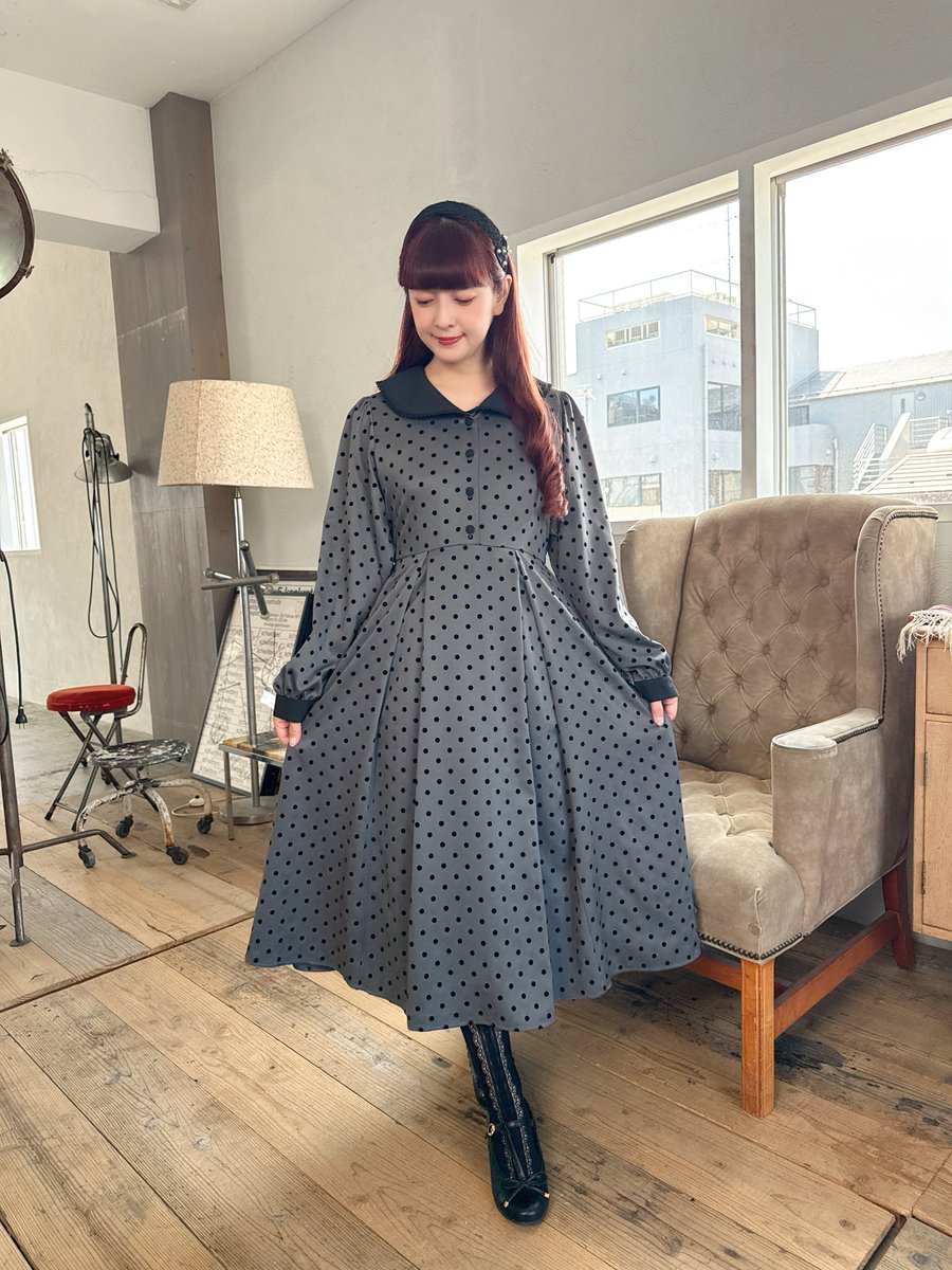 フロッキードット生地が高見え🎀 前のリボンは前でも後ろでもカワイイ