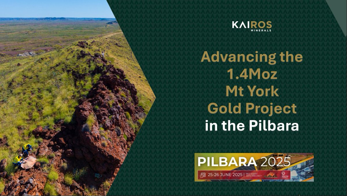 Kairos Minerals Ltd (@kairosminerals) on Twitter photo Managing Director Dr Peter Turner is presenting today at <a href="/Informa_Oz/">Informa Connect Australia</a>'s Pilbara Summit 2025 in Karratha, WA, to highlight the #development opportunity at our 1.4Moz Mt York #Gold Project.
👀View his presentation at tinyurl.com/nhkmxd3u
$KAI #Pilbara Managing Director Dr Peter Turner is presenting today at <a href="/Informa_Oz/">Informa Connect Australia</a>'s Pilbara Summit 2025 in Karratha, WA, to highlight the #development opportunity at our 1.4Moz Mt York #Gold Project.
👀View his presentation at tinyurl.com/nhkmxd3u
$KAI #Pilbara