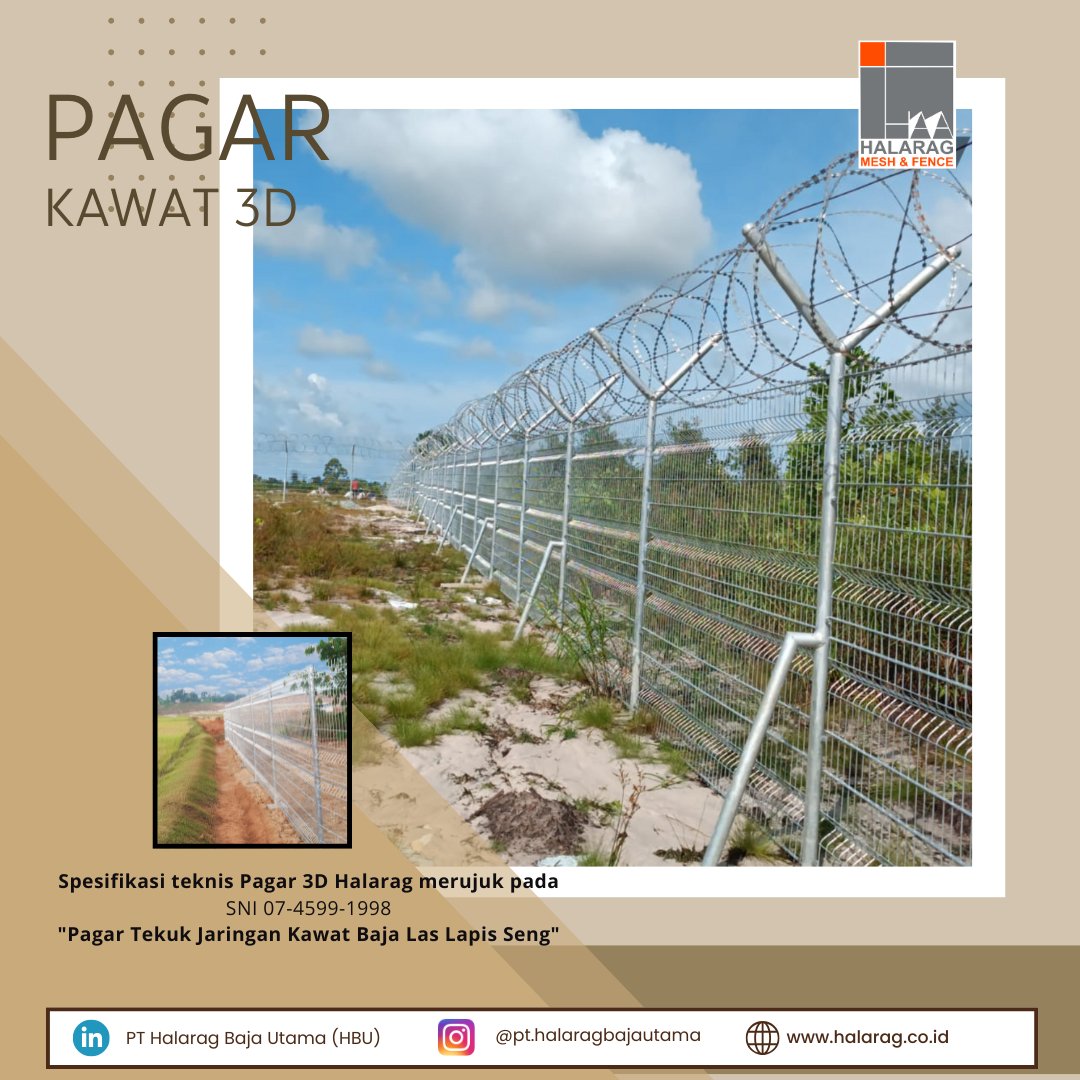 HalaragPt's tweet image. Pagar Bandara / Pagar V / Security Fence / Pagar Wiremesh / Pagar 3D 

Dibuat sebagaimana proses produksi wiremesh, dengan proses penekukan bentuk gelombang pada bagian tengahnya wiremesh, menggunakan mesin bending khusus. 

pabrikwiremesh.co.id

#pagarwiremesh #pagar3d