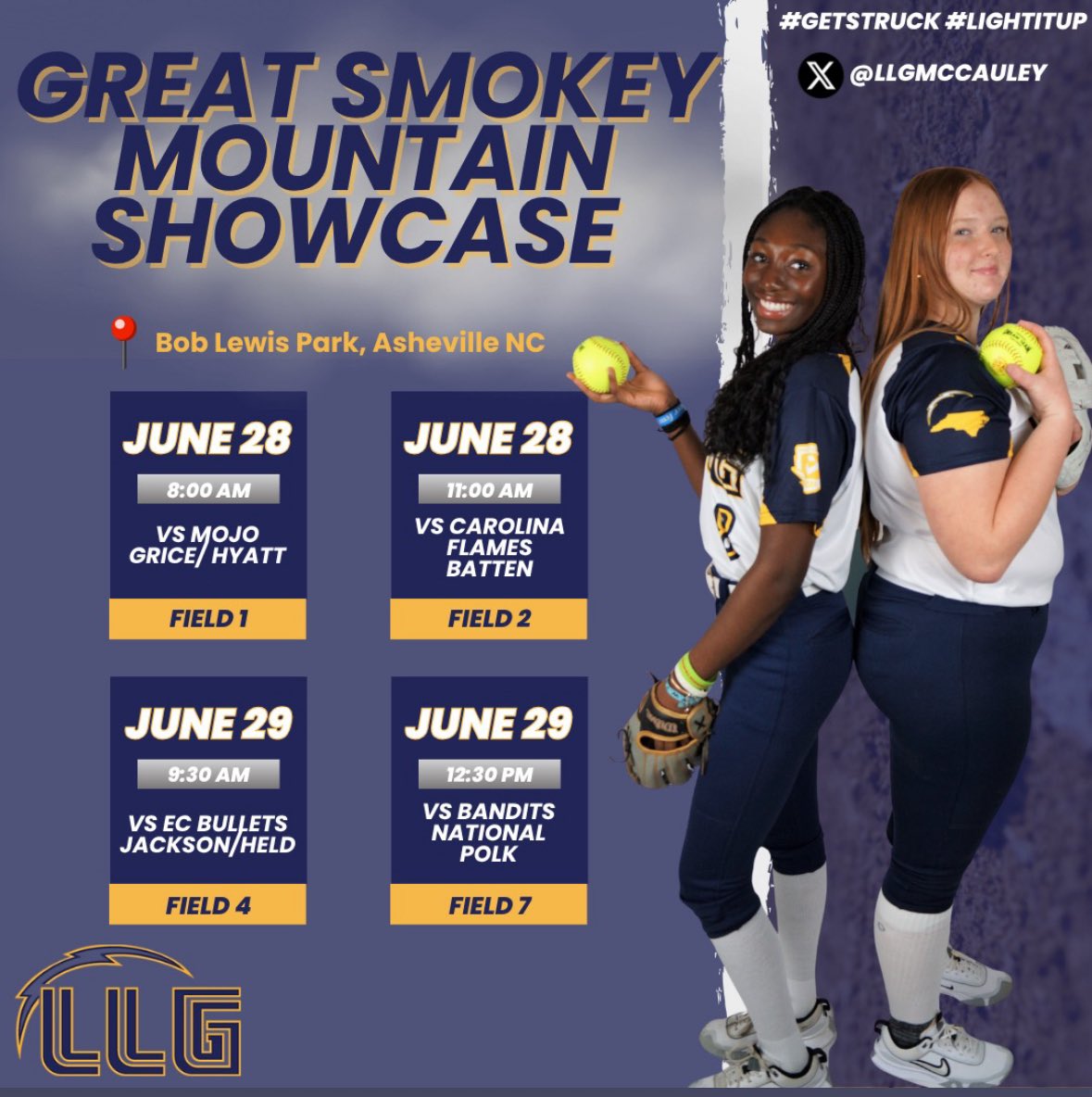 Isabella Ellis (@isabellae2027) on Twitter photo Schedule Drop for The Great Smokey Mountain Showcase this weekend!!
#LLG #ILEAP #Getstruk #LightsOut
<a href="/llgmccauley/">Lady Lightning Gold - McCauley</a> <a href="/LadyBantams/">USC Union Lady Bantams</a> <a href="/CVRedHawksSB/">Catawba Valley Community College softball</a> <a href="/JWUCSoftball/">JWU Charlotte Softball</a> Schedule Drop for The Great Smokey Mountain Showcase this weekend!!
#LLG #ILEAP #Getstruk #LightsOut
<a href="/llgmccauley/">Lady Lightning Gold - McCauley</a> <a href="/LadyBantams/">USC Union Lady Bantams</a> <a href="/CVRedHawksSB/">Catawba Valley Community College softball</a> <a href="/JWUCSoftball/">JWU Charlotte Softball</a>