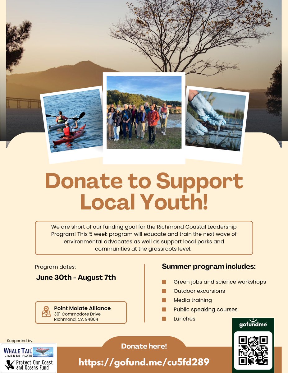 ⚠️We need your help! ⚠️

Our Richmond Coastal Leadership Program launches next week and we are almost at our funding goal! 
Your donation will go towards inspiring and training the next generation of environmental stewards 🌊🌿

Donate here: gofund.me/409ace04

#gofundme