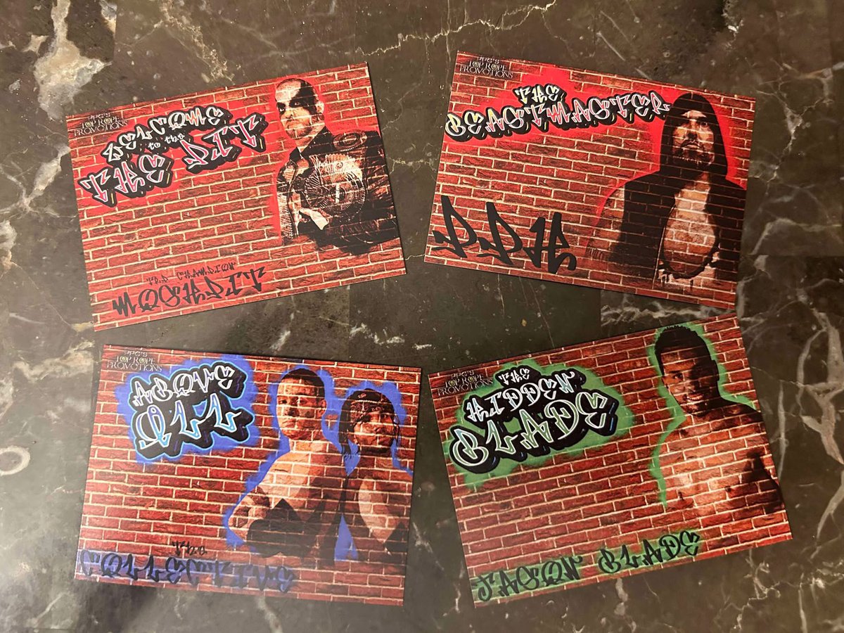 Top Rope Promotions (@topropepro) on Twitter photo Just in for Summer Showdown its new trading cards featuring <a href="/kingmoshdorah/">MOSHPIT</a> , Jason Blade <a href="/_LumberJackedPR/">PPH4LIFE</a> <a href="/DevinJusticeSCS/">Devin Justice</a> <a href="/RylieO_21/">Rylie O'Neil</a>
Limited to 18
We mix these with our first 2 sets & each pre purchased ticket for this Friday's Event will get one.
eventbrite.com/e/summer-showd… Just in for Summer Showdown its new trading cards featuring <a href="/kingmoshdorah/">MOSHPIT</a> , Jason Blade <a href="/_LumberJackedPR/">PPH4LIFE</a> <a href="/DevinJusticeSCS/">Devin Justice</a> <a href="/RylieO_21/">Rylie O'Neil</a>
Limited to 18
We mix these with our first 2 sets & each pre purchased ticket for this Friday's Event will get one.
eventbrite.com/e/summer-showd…