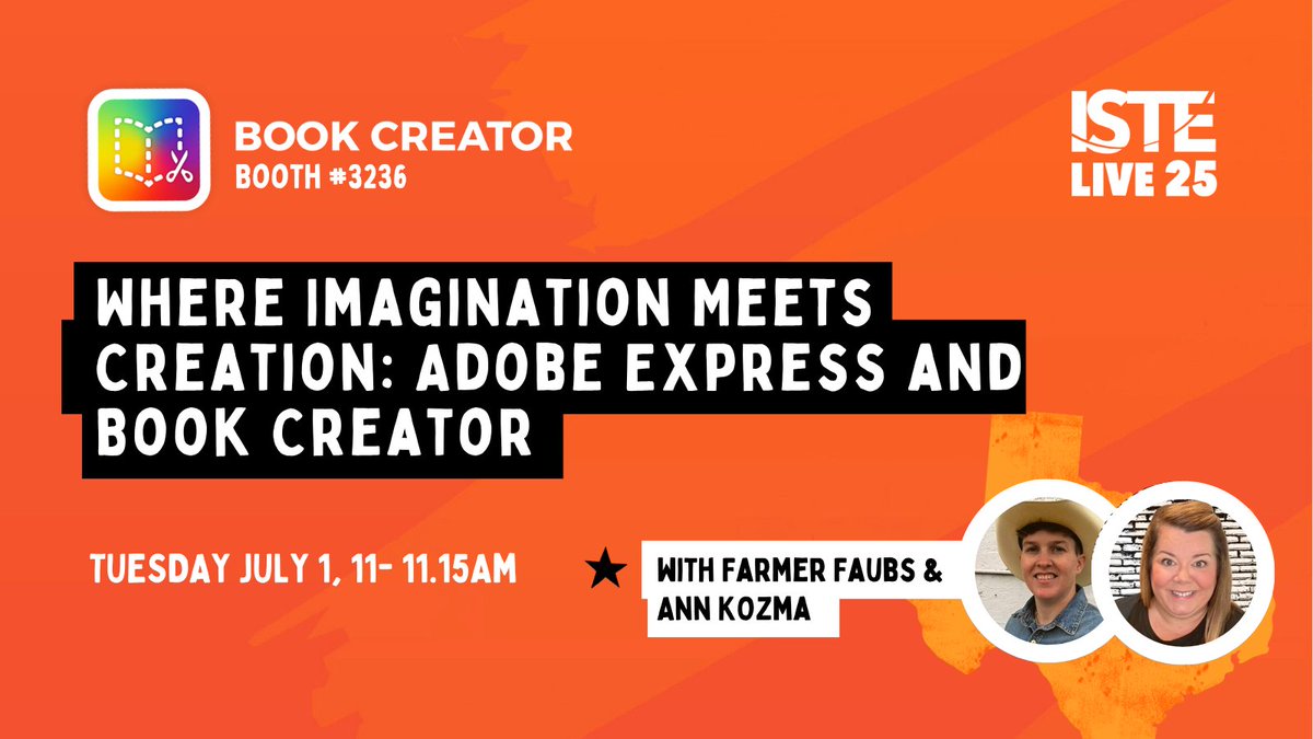 Ann Kozma (@annkozma723) on Twitter photo SO excited! Join me and <a href="/farmerfaubs/">Farmer Faubs 🤠+🌈</a> on Tuesday at #ISTELive25 to hear how <a href="/AdobeExpress/">Adobe Express</a> and +<a href="/BookCreatorApp/">Book Creator Team</a> can be used to spark imagination, creation, and supercharge the fun in learning! ❤️📚
🤠 BOOTH 3️⃣2️⃣3️⃣6️⃣ @ 11am CT ⏰ SEE YOU THERE! SO excited! Join me and <a href="/farmerfaubs/">Farmer Faubs 🤠+🌈</a> on Tuesday at #ISTELive25 to hear how <a href="/AdobeExpress/">Adobe Express</a> and +<a href="/BookCreatorApp/">Book Creator Team</a> can be used to spark imagination, creation, and supercharge the fun in learning! ❤️📚
🤠 BOOTH 3️⃣2️⃣3️⃣6️⃣ @ 11am CT ⏰ SEE YOU THERE!