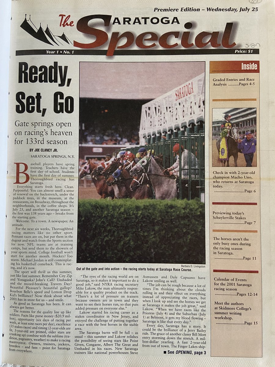 saratogaspecial's tweet photo. Countdown to Saratoga Opening Day: 15 🎉
Today’s moment goes back to Day 1 — the first issue of The Saratoga Special hit the press on July 25, 2001. Two brothers, a dream, and a whole lot of hustle. The start of something special. https://t.co/W3VR9dxQPA
