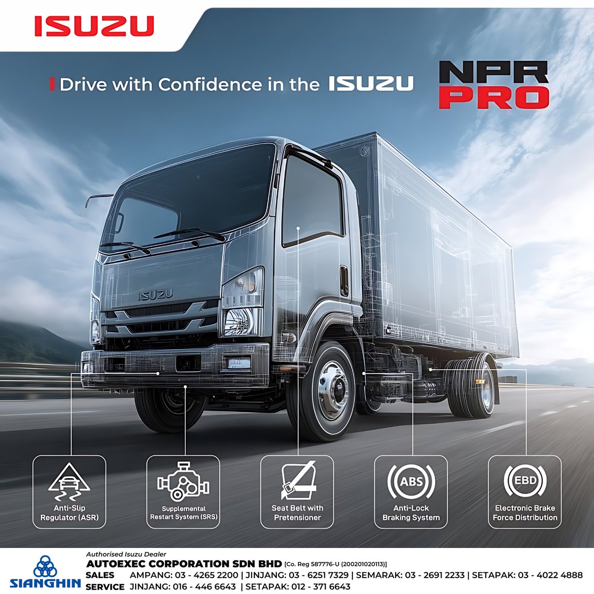 sianghin's tweet image. Drive smart &amp;amp; safe with the Isuzu NPR PRO. Built for reliability, it's equipped with advanced safety features to keep you protected on every journey.

#Sianghin #Autoexec #IsuzuAmpang #IsuzuJinjang #IsuzuSemarak #IsuzuSetapak #IsuzuTrucks #IsuzuTruckMalaysia