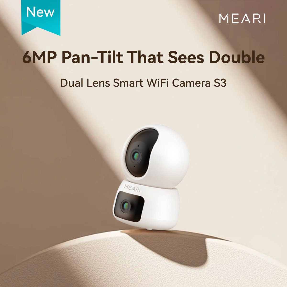 MeariGlobal's tweet photo. MEARI Dual Lens Camera S3: 
Enjoy 6MP Ultra HD (3MP+3MP) with pan-tilt-zoom, two-way audio, and smart motion/sound detection. Store footage via SD card or cloud, and connect seamlessly with dual-band WiFi (2.4GHz &amp; 5GHz) + BLE.
🔗 Learn more: https://t.co/qtW2ak1F4k https://t.co/g4GI5ZxYyb