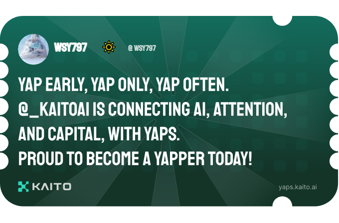 Yap early, yap only, yap often.

<a href="/KaitoAI/">Kaito AI 🌊</a> is connecting AI, attention and capital with Yaps.

Just claimed my social card and I'm accumulating Yap points in real-time.

Claim yours 👉 yaps.kaito.ai/referral/15181…
