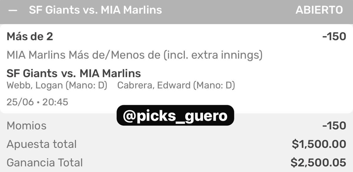 🚨 PICK DEL GÜERO 🚨

Miami #Marlins: Más de 2 carreras (-150) ⚾️

A DARLE! 👊🏼 #GueroPicks 💰 #MLB #FREEPICK