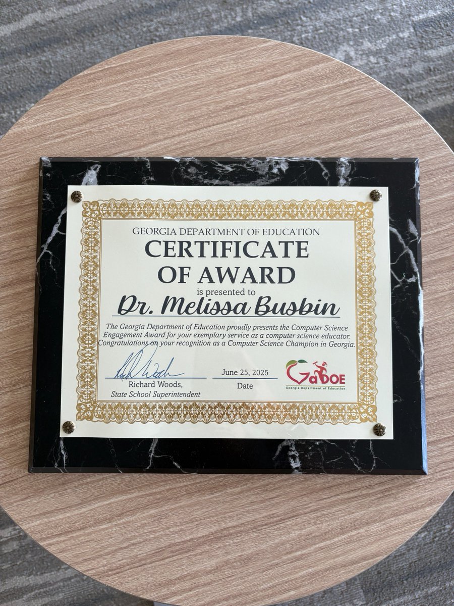 BusbinMelissa's tweet photo. Grateful to receive the CS Engagement Award, Certificate of Recognition for Exemplary Service in the CS in Action Series, &amp; Certificate of Appreciation from @georgiadeptofed at #CSCon2025.  #MathCon2025 #CTAE #CSChampion #4theT  #GACTE @SuptWoods @MelissaBusbin https://t.co/3ar3CiZx05