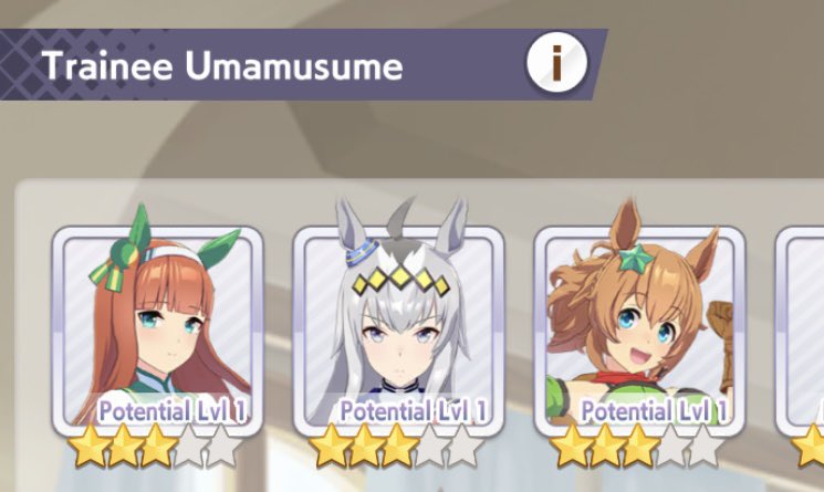 pieceofcakearts's tweet photo. Aight boys, the starting 3 star trainee lineup is here now we ball 💪🏻 Suzuka wife came home, Oguri on ticket, and two of them are turf/dirt balanced enough so lfg! https://t.co/nRp9RTIre6