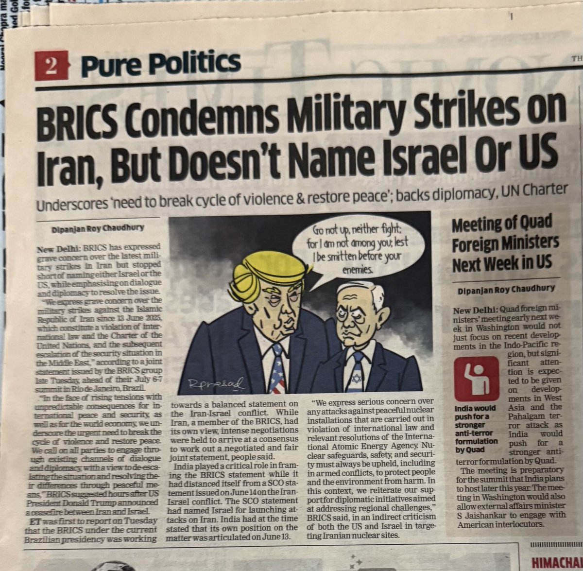 Dipanjan R Chaudhury (@dipanjanet) on Twitter photo BRICS comes out with joint statement with strong references against military strikes on Iran but doesn’t name either Israel or USA. Calls for dialogue & upholding UN charter. ET was first to report BRICS negotiating fair & balanced statement on Iran—My report <a href="/ETPolitics/">ET Politics</a> BRICS comes out with joint statement with strong references against military strikes on Iran but doesn’t name either Israel or USA. Calls for dialogue & upholding UN charter. ET was first to report BRICS negotiating fair & balanced statement on Iran—My report <a href="/ETPolitics/">ET Politics</a>