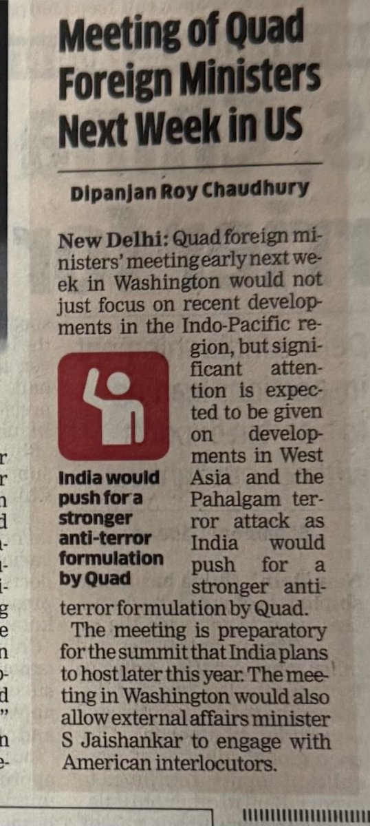 Dipanjan R Chaudhury (@dipanjanet) on Twitter photo Quad Foreign Ministers meet in Washington early next week. Focus on agenda for Summit that India plans to host in last quarter of this year. N Delhi favours a strong articulation against terror — I report <a href="/ETPolitics/">ET Politics</a> Quad Foreign Ministers meet in Washington early next week. Focus on agenda for Summit that India plans to host in last quarter of this year. N Delhi favours a strong articulation against terror — I report <a href="/ETPolitics/">ET Politics</a>