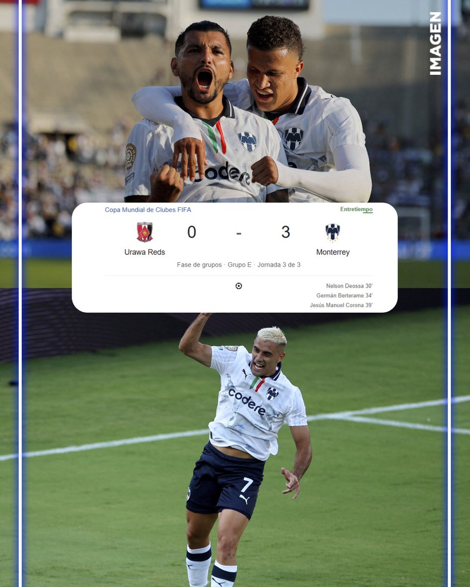 ¡NOS VAMOS AL MEDIO TIEMPO!

Con las anotaciones de Deossa, Berterame y Tecatito Monterrey esta de momento en los octavos de final.

🔴Sigue el Mxm a través de nuestra página web: shorturl.at/SZI01

#Rayados #MundialDeClubes2025