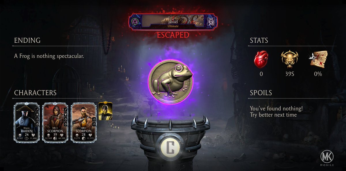 K9lonely's tweet photo. I just completed a Krypt Run in Mortal Kombat mobile! Check out my stats. https://t.co/87IEYKecqE