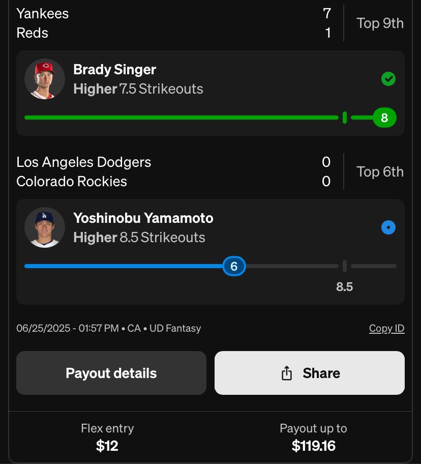 sportspickplus's tweet photo. Rain delay and Yoshi was projected to potentially go over in the dodger game but might get pulled now lol https://t.co/mZB9nFDtUV