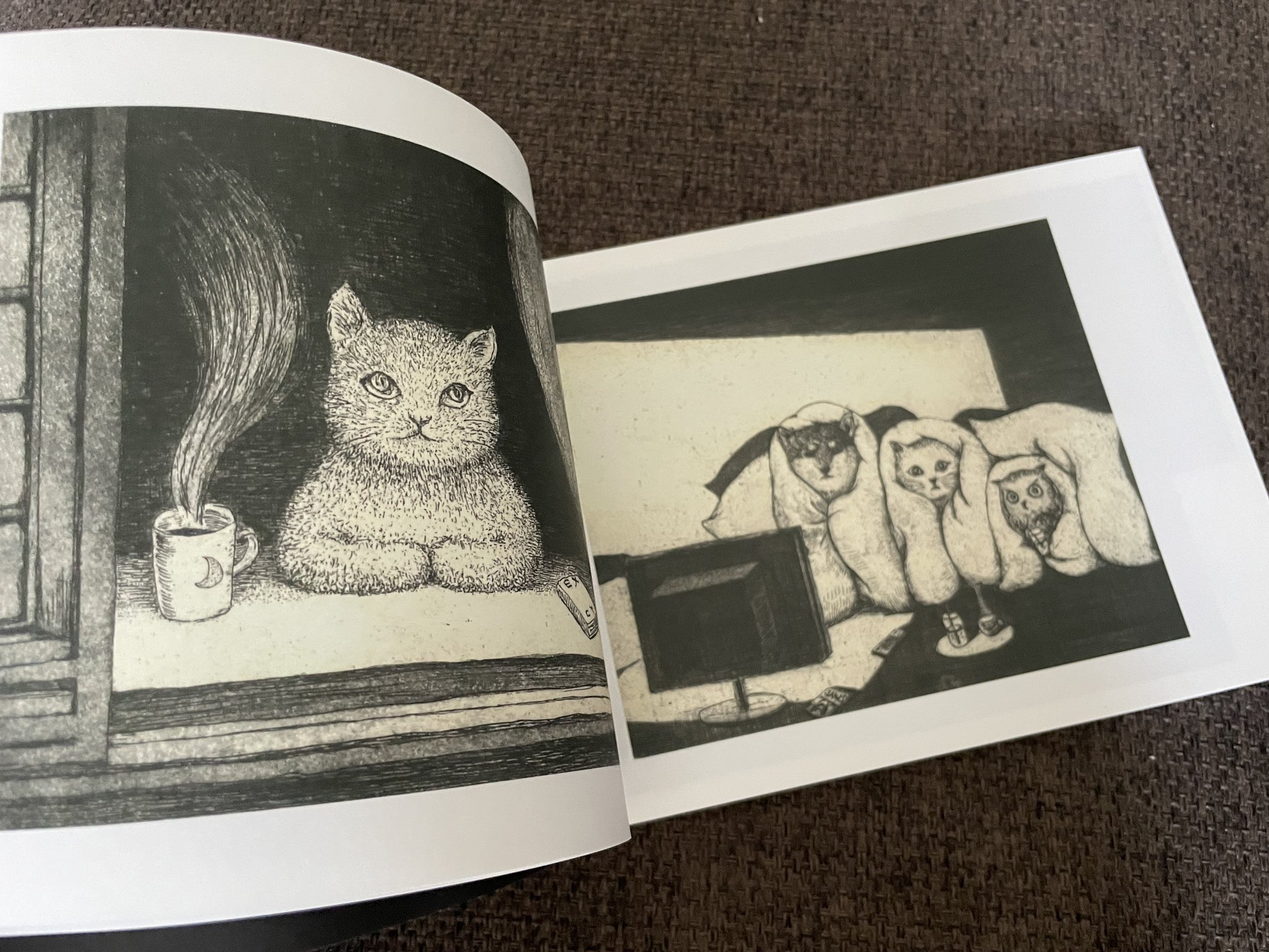 寺澤智恵子 銅版画 コーヒー待ち フクロウ テラサワチエコ ふくろう 寺澤智恵子 銅版画 コーヒー待ち フクロウ テラサワチエコ
