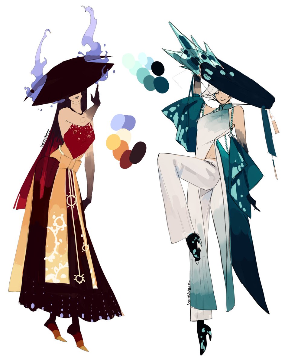 vonnabeee's tweet image. [OC] doodling some designs for elemental viet witches