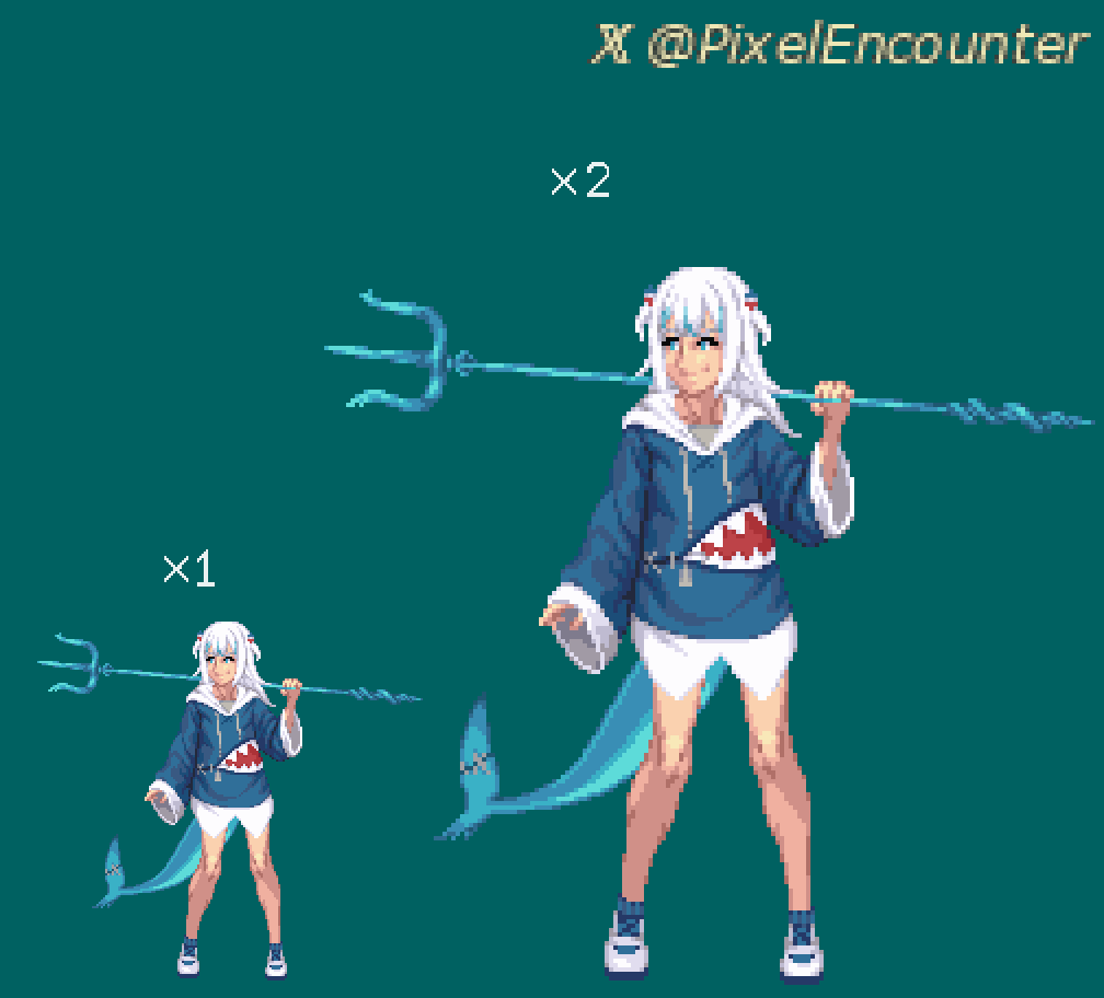 PixelEncounter's tweet photo. Gawr Gura #pixelart #pixel_art #aseprite #vtuber #hololive #HololiveEN https://t.co/VWBaiNfBJL