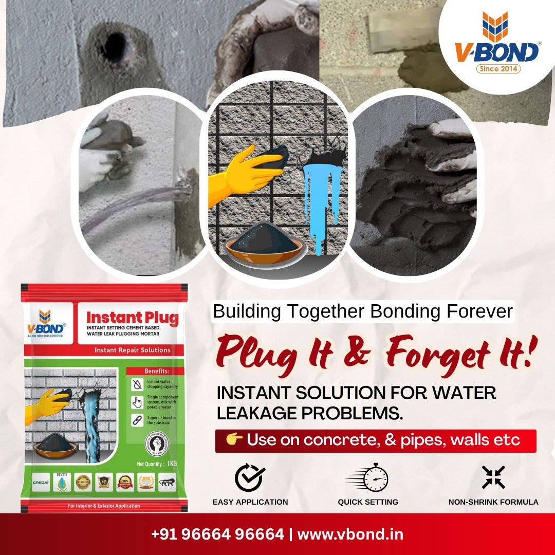 value_bond's tweet image. Tired of water leaks? 💧
Just Plug It &amp;amp; Forget It with VBOND Instant Plug!
✅ Quick setting
✅ Easy to apply
✅ Ideal for walls, pipes, and concrete
📞 +91 96664 96664 | 🌐 vbond.in

#VBOND #LeakFix #InstantPlug #ConstructionHack #Waterproofing #PlumbingFix