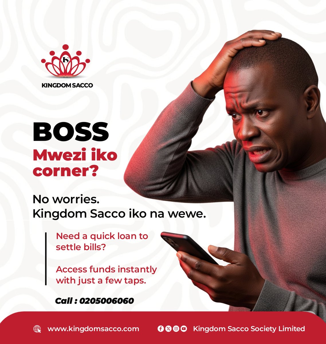 With Kingdom Sacco, you’re never alone.

Settle bills fast with the Kingdom Sacco App.
Need a quick loan to settle bills?
No hassle. Just a few taps.

Download Kingdom Sacco App: bit.ly/app_ksacco

#Kingdomsacco #KingdomSaccoApp #Sacco #KMRC #Loans