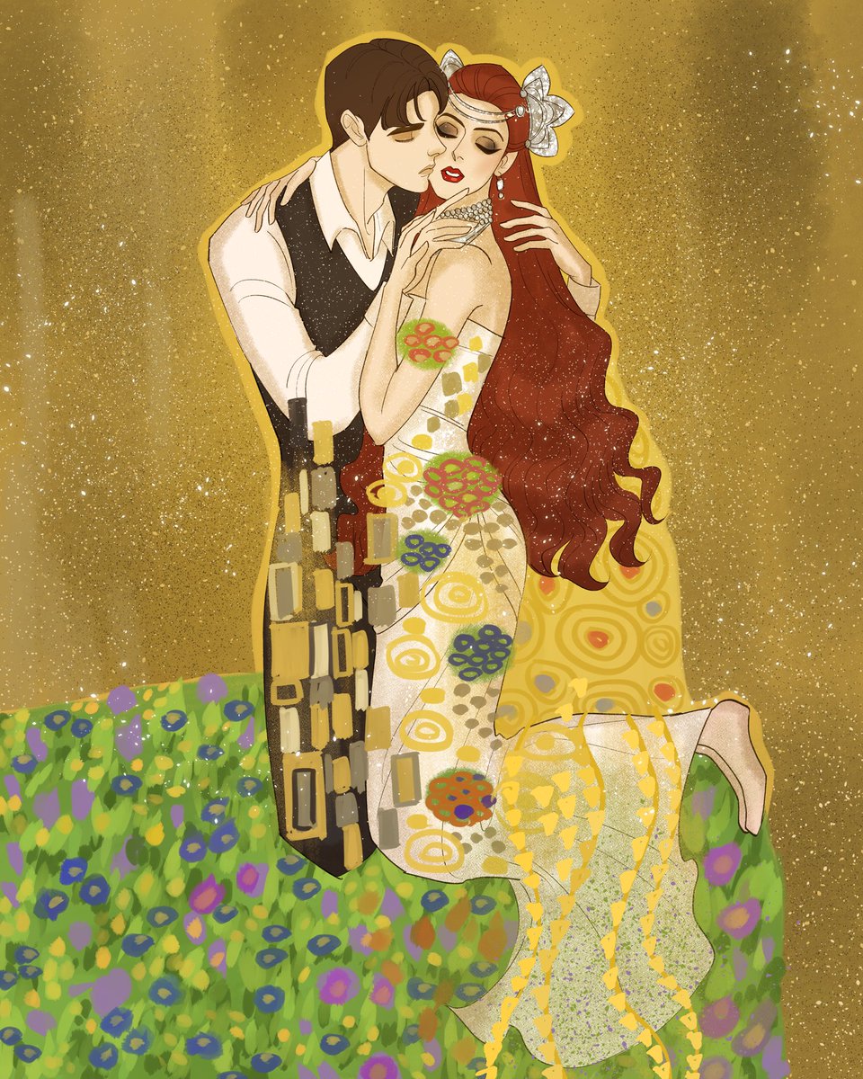 satine and christian but make it inspired by gustav klimt’s the kiss (a commission i had drawn by the wonderful <a href="/myrthena/">ayuzawa misaki</a>) ❤️‍🩹