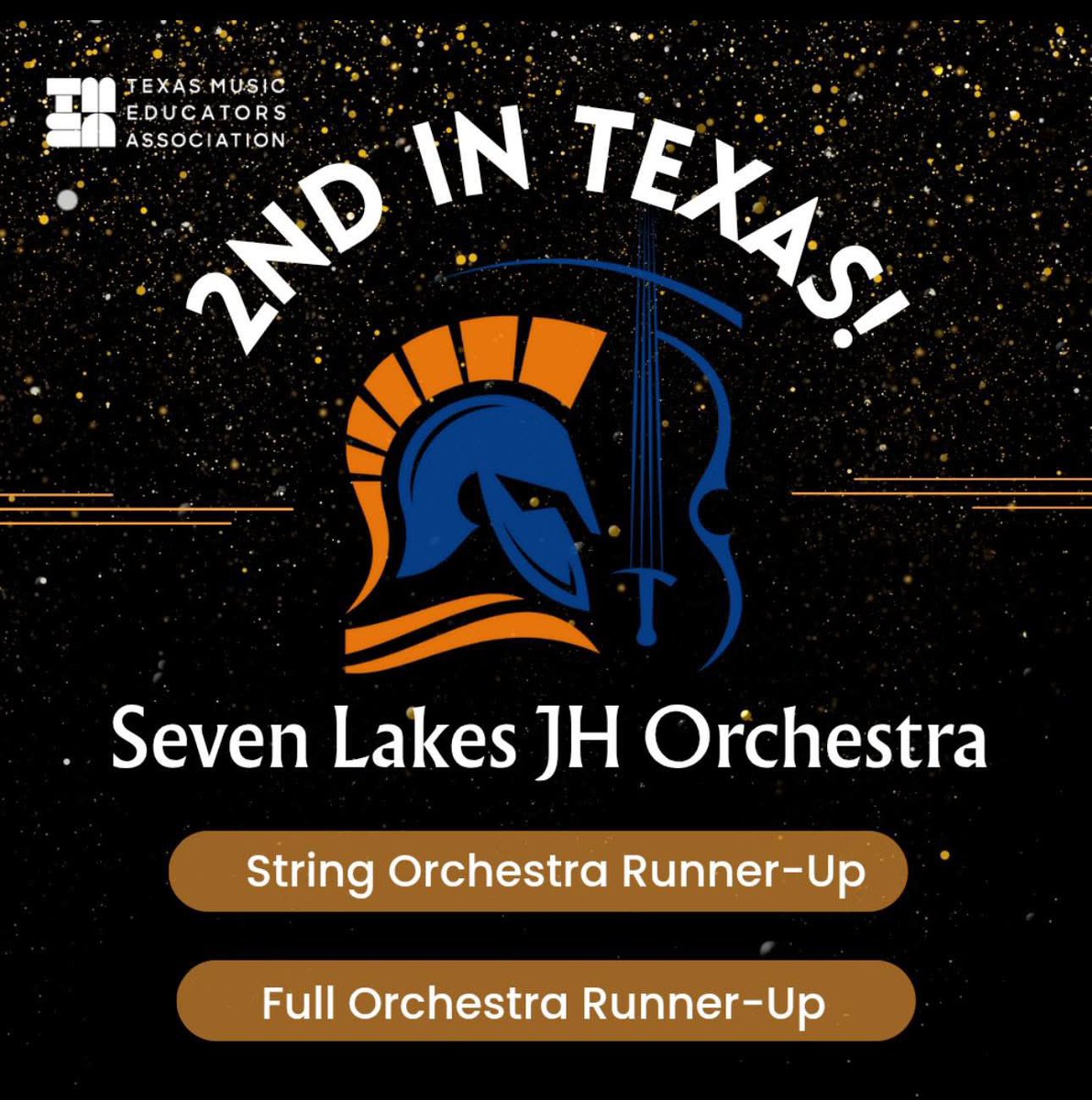 🎻🎵Exciting news for SLJH Orchestra! 2024-25 Chamber Orchestra was awarded 2nd place in the annual Texas Honor Orchestra Competition! The SLJH Spartan Symphony Orchestra also finished 2nd in the Full Orchestra category! Congratulations to all performers on these notable honors!