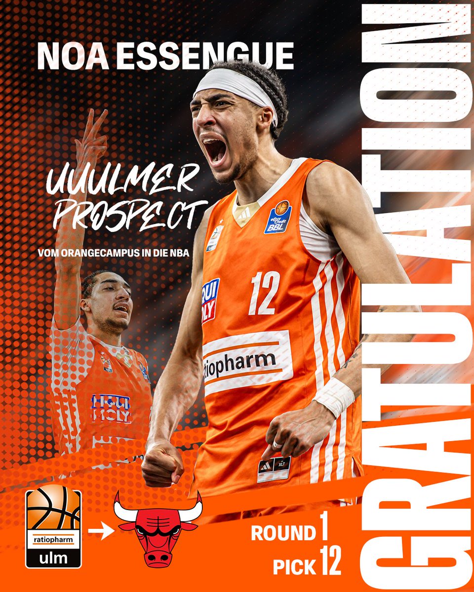 ratiopharm ulm (@ratiopharmulm) on Twitter photo ๐รฉ๐ก๐๐๐๐ฉ๐๐ฉ๐๐ค๐ฃ๐จ ๐๐ค๐! ๐ฅณ
Mit dem 12. Pick wรคhlen die <a href="/chicagobulls/">Chicago Bulls</a> unseren Uuulmer Youngster Noa Essengue!
Viel Erfolg auf deinem weiteren Weg, Noa! ๐ค
๐๐ช๐ฏ๐ฎ๐ข๐ญ ๐๐ถ๐ถ๐ญ๐ฎ๐ฆ๐ณ, ๐ช๐ฎ๐ฎ๐ฆ๐ณ ๐๐ถ๐ถ๐ญ๐ฎ๐ฆ๐ณ! ๐งก
#uuulmer #weareone #nbadraft ๐รฉ๐ก๐๐๐๐ฉ๐๐ฉ๐๐ค๐ฃ๐จ ๐๐ค๐! ๐ฅณ
Mit dem 12. Pick wรคhlen die <a href="/chicagobulls/">Chicago Bulls</a> unseren Uuulmer Youngster Noa Essengue!
Viel Erfolg auf deinem weiteren Weg, Noa! ๐ค
๐๐ช๐ฏ๐ฎ๐ข๐ญ ๐๐ถ๐ถ๐ญ๐ฎ๐ฆ๐ณ, ๐ช๐ฎ๐ฎ๐ฆ๐ณ ๐๐ถ๐ถ๐ญ๐ฎ๐ฆ๐ณ! ๐งก
#uuulmer #weareone #nbadraft