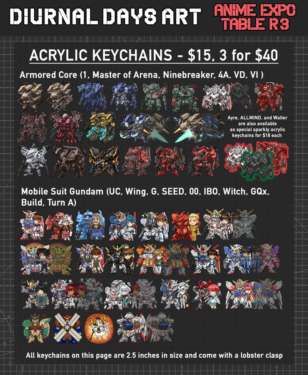 finally put together my Anime Expo 2025 merch catalog! this will be my first ever AX, and I'll be in five stamp rallies (mostly mecha-related)! See you next week at Artist Alley Table R3!

(1/3)
#ax2025 #AX2025ArtistAlley #AXArtistAlley2025 #AnimeExpo2025 #AXCatalog