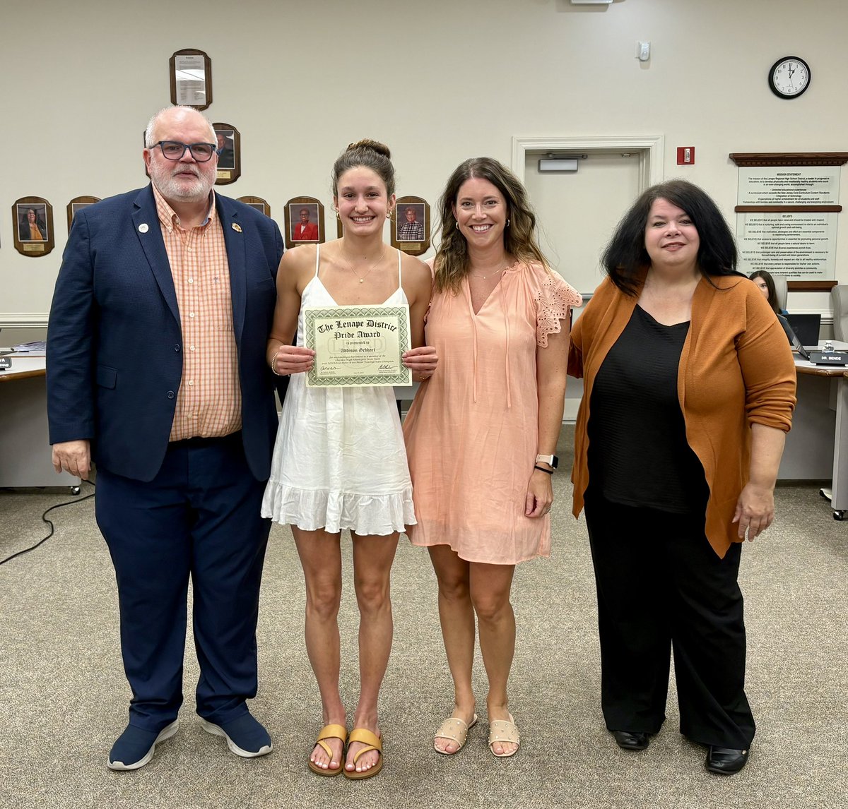 cbeducator's tweet image. The Board meeting could’ve been called “The Night of the Chiefs!” First up: Chief Champion Addison Gebhart, introduced by Coach Latini. The standout sophomore swimmer is making waves—literally. 🏊‍♀️💪@ChiefsAthletics @Cherokee_HS
