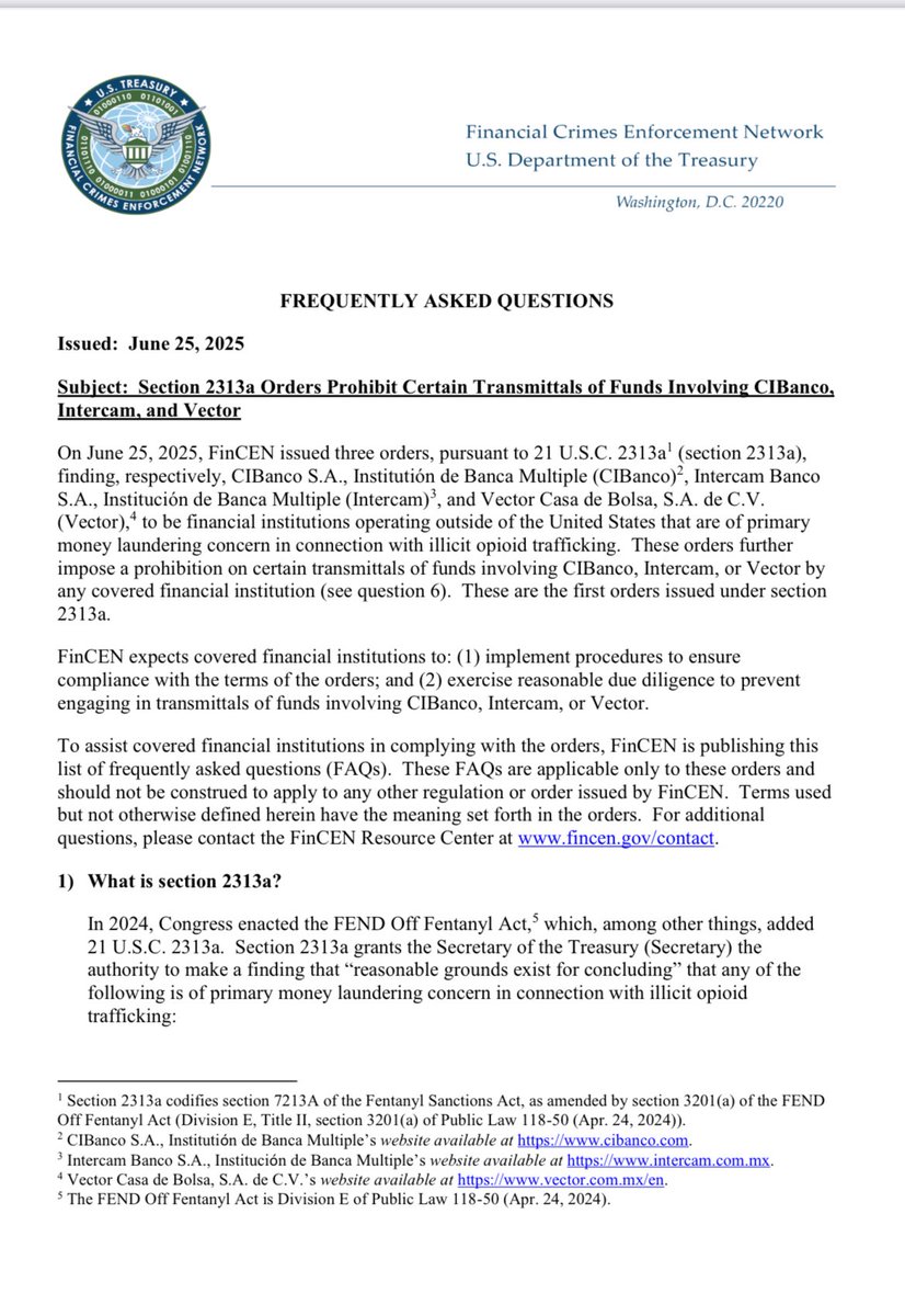 🚨El Departamento del Tesoro de EU publica un documento más amplio con  información y detalles sobre las acusaciones por lavado de dinero en contra  de Intercam, CIBanco y Vector. 👇🏼 “FinCEN espera