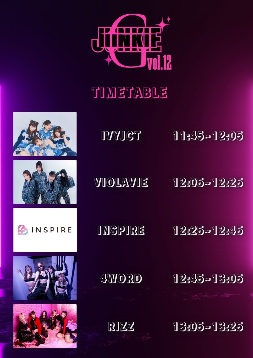 ／
⋆͛📢⋆LIVE情報
＼

ROOM X pre.「JUNKIE GIRLS vol.14」

7/27(日)@ 池袋Re:voice
OPEN/START 11:30 / 11:45
会場TICKET ¥3,400

🎤LIVE/11:45-12:05
📸特典会/13:25-

🎫6/26 22:00-
tiget.net/events/410894

#IVYJCT #アイビージャンクション
#アイジャン
