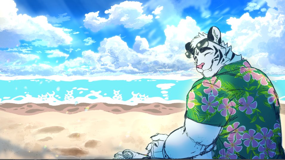 Axel beach day wip!! ☀️⛱️
I already animated the waves and some other stuff, I just gotta go through and color all the frames :&gt; ✨#RTFvn