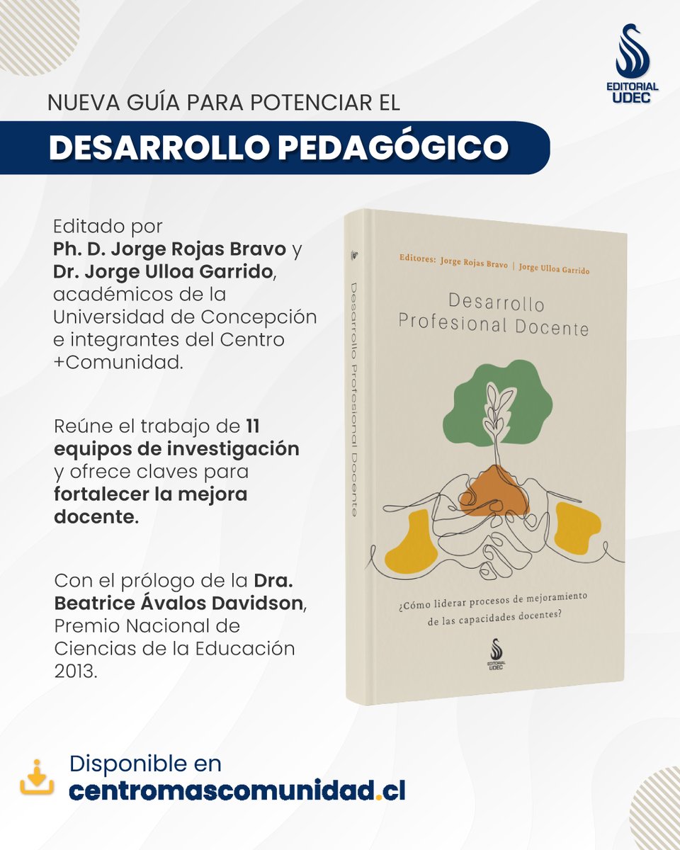 ¿Ya accediste a nuestra guía gratuita de #DesarrolloProfesionalDocente? 📘 Explora en:
⚖️ Marco normativo y político
🚀 Liderazgo escolar en cambio pedagógico
🏫 Experiencias reales de desarrollo profesional

Descárgala gratis 👇
 centromascomunidad.cl/recursos/
 editorial.udec.cl
