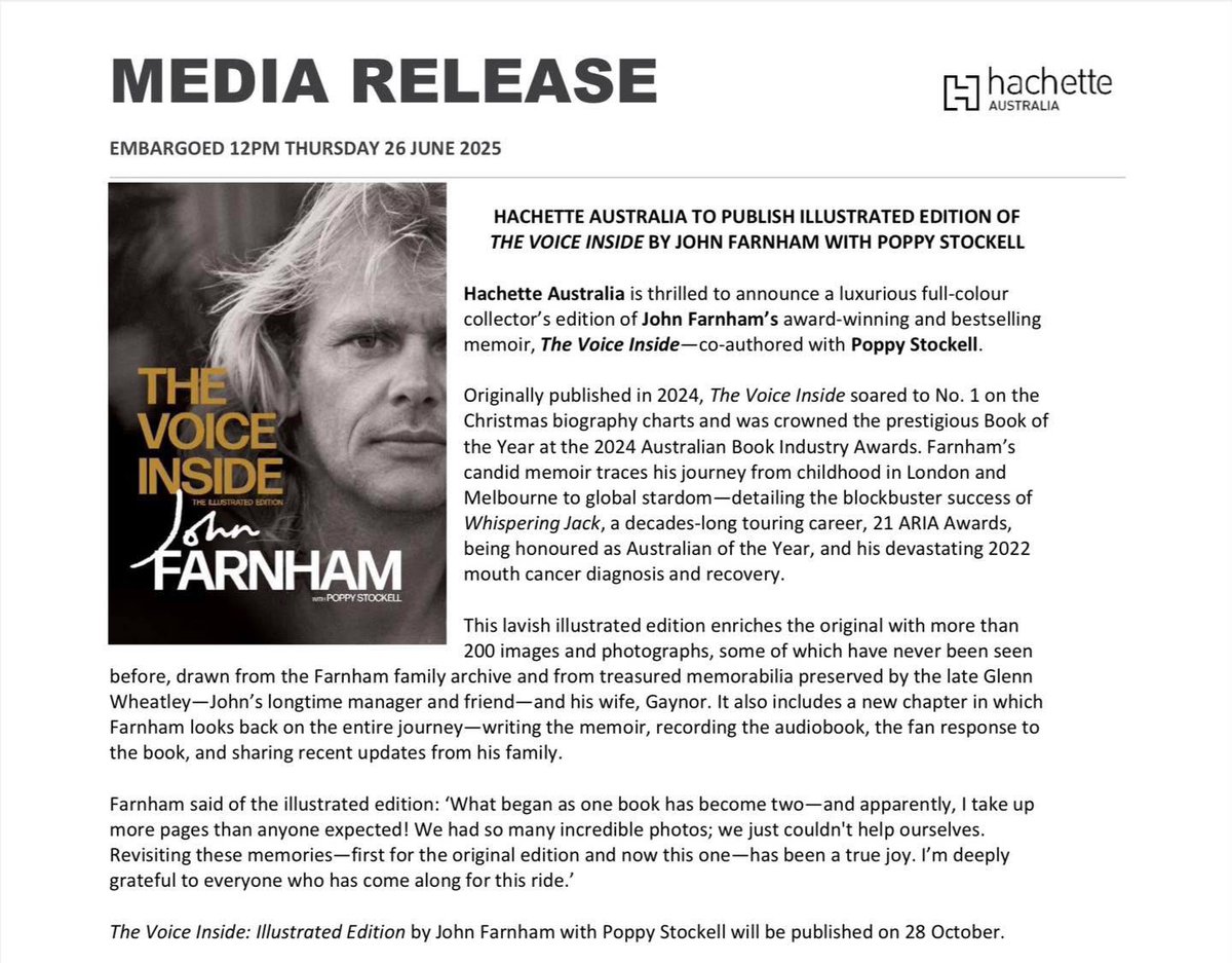 Great news for fans…illustrated edition released 28th October!
#johnfarnham