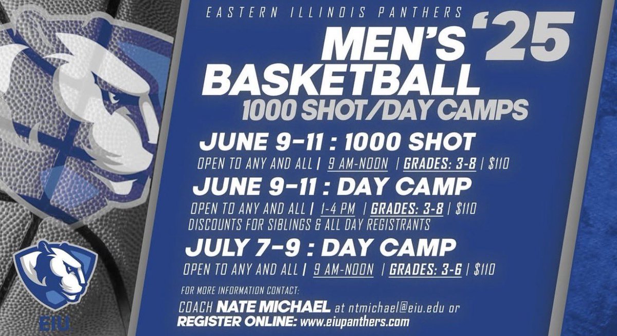 eiubasketball's tweet image. Last youth camp coming up! July 7th-9th. Sign up today! Grades 3rd-6th!
#TEAMTOGETHER #EIUMBB
