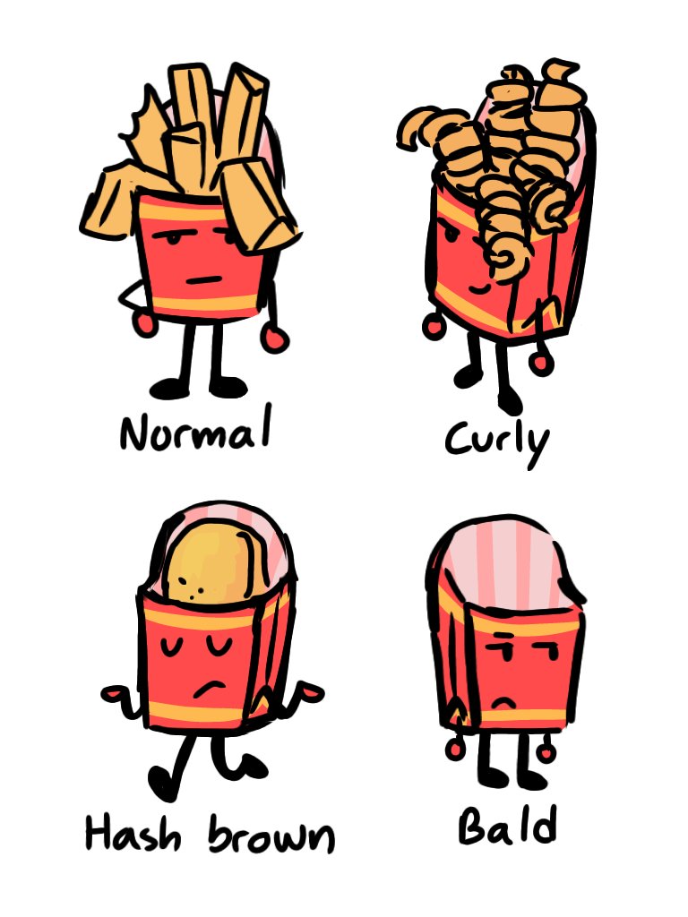 Quick little doodles of Fries with different potatoey stuff in his head!! #bfdi #bfdia